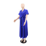 Solid Color Short Sleeve Maxi Dress GYLY-10991