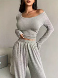 Long Sleeve Solid Color Two Piece Pants Set MIL-L297