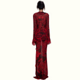 Deep V Neck Flare Sleeve Two Piece Skirts Set DLSF-K6S00276A