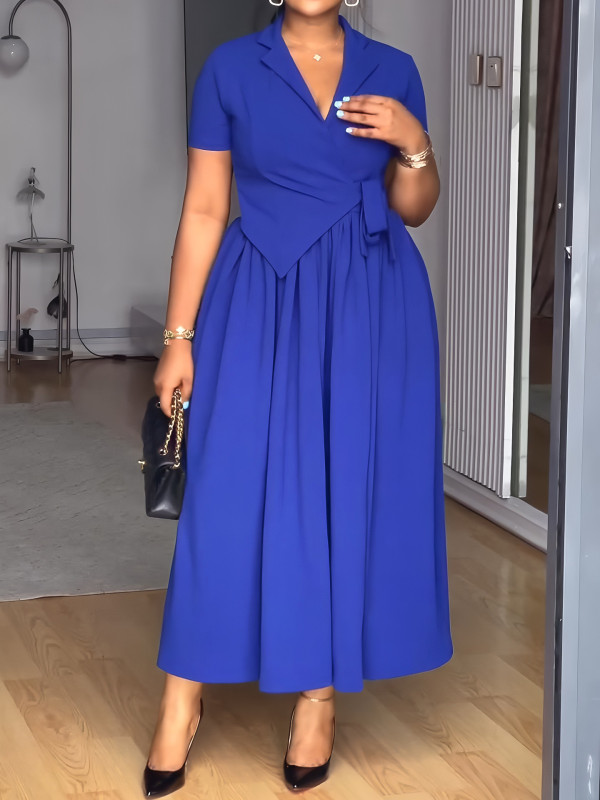 Solid Color Short Sleeve Maxi Dress GYLY-10991