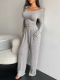 Long Sleeve Solid Color Two Piece Pants Set MIL-L297