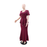 Short Sleeve Solid Color Maxi Dress GYLY-10931