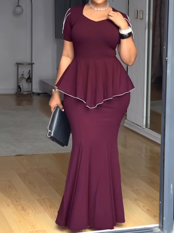 Short Sleeve Solid Color Maxi Dress GYLY-10931
