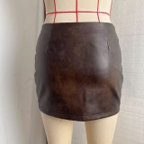 Retro PU Leather Mini Skirt GPBY-8139