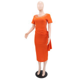 Rhinestones Patchwork Short Sleeve Midi Dress GYLY-11125