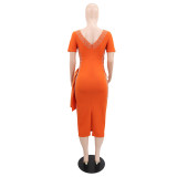 Rhinestones Patchwork Short Sleeve Midi Dress GYLY-11125