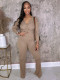 Long Sleeve V Neck Solid Color Pants Suit MIL-L258