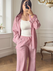 Strripe Long Sleeve Shirt Two Piece Pants Set MIL-L262