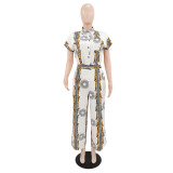 Print Short Sleeve Shirt Pants Two Piece Set GYLY-11087