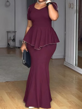 Short Sleeve Solid Color Maxi Dress GYLY-10931
