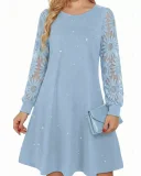 Lace Patchwork Lantern Sleeve Mini Dress GYGE-26007