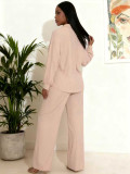 Long Sleeve Solid Color Shirt Two Piece Pants Set MIL-L318