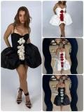 Flowers Embellished Sling Puffed Mini Dress GMYU-11195