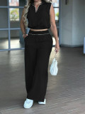 Sleeveless Lapel Top Pants 2 Piece Set MIL-L321