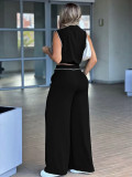 Sleeveless Lapel Top Pants 2 Piece Set MIL-L321