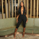 Deep V Neck Solid Color Tight Fifth Jumpsuit DLSF-K6Q00634A