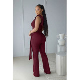 Solid Color Sleeveless Two Piece Pants Set ASL-6816