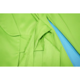 Solid Color Blazer Neck Tie Up Wide Leg Pants 2 Piece Set YF-10902