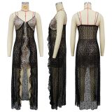 Leopard Print Lace Patchwork Two Piece Skirts Set YF-20133