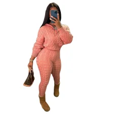 Solid Color Long Sleeve Knits Two Piece Pants Set GHML-250420
