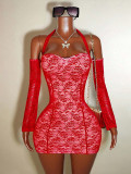 Lace Patchwork Off Shoulder Mini Dress GHYX-0254
