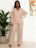 Long Sleeve Solid Color Shirt Two Piece Pants Set MIL-L318