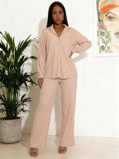 Long Sleeve Solid Color Shirt Two Piece Pants Set MIL-L318