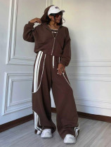Color Block Zipper Hooded Tops Two Piece Pants Set MIL-L299