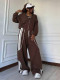 Color Block Zipper Hooded Tops Two Piece Pants Set MIL-L299