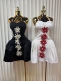 Flowers Embellished Sling Puffed Mini Dress GMYU-11195