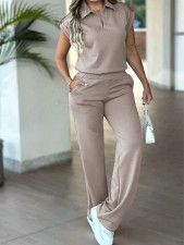 Solid Color Short Sleeve Two Piece Pants Set MIL-L320