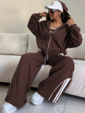 Color Block Zipper Hooded Tops Two Piece Pants Set MIL-L299
