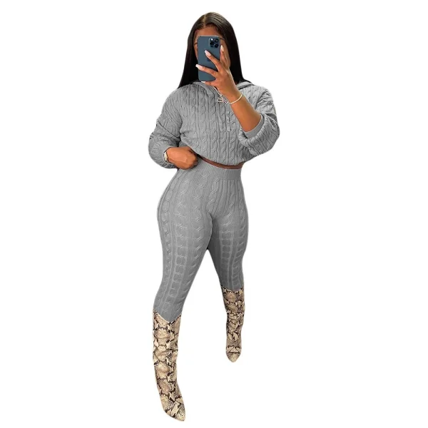Solid Color Long Sleeve Knits Two Piece Pants Set GHML-250420