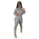 Solid Color Long Sleeve Knits Two Piece Pants Set GHML-250420
