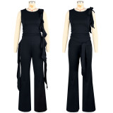 Solid Color Sleeveless Two Piece Pants Set ASL-6816
