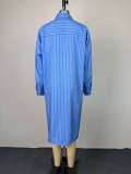 Stripe Print Long Sleeve Shirt Two Piece Skirts Set GCNE-72894
