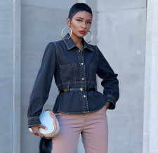 Plus Size Long Sleeve Lapel Denim Shirt GYLN-7767