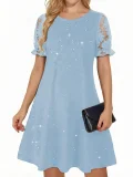Short Sleeve Sequin Lace Mini Dress GYGE-26026