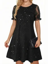 Short Sleeve Sequin Lace Mini Dress GYGE-26026