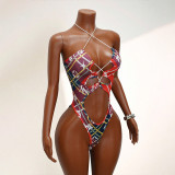 Sexy Print Patchwork One Piece Swimsuit GHYX-5245