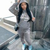 Plus Size Letter Print Fleece-Lined Hooded Sweatshirt Sport Pants Set GDNF-5999Y28