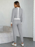 Casual Patchwork O Neck Top Two Piece Pants Set MIL-L292