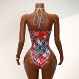 Sexy Print Patchwork One Piece Swimsuit GHYX-5245