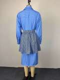 Stripe Print Long Sleeve Shirt Two Piece Skirts Set GCNE-72894