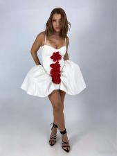 Flowers Embellished Sling Puffed Mini Dress GMYU-11195