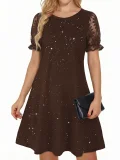 Short Sleeve Sequin Lace Mini Dress GYGE-26026