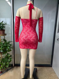 Lace Patchwork Off Shoulder Mini Dress GHYX-0254