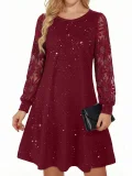 Lace Patchwork Lantern Sleeve Mini Dress GYGE-26007