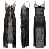 Leopard Print Lace Patchwork Two Piece Skirts Set YF-20133