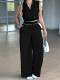 Sleeveless Lapel Top Pants 2 Piece Set MIL-L321